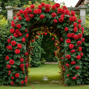 Роза плетистая Алый Триумф купить по цене от 319р. в интернет-магазине «Посадика» с доставкой почтой в в Москве и по всей России – [изображение №1].